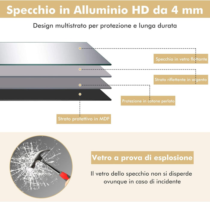 2 in 1 Specchio Lungo da Parete, Specchio a Figura Intera con Telaio Rettangolare in Alluminio e Vetro Antiesplosione, Specchio da Terra per Ingresso Bagno, 56 x150 cm (Oro)
