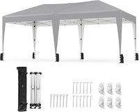 Gazebo Pop-up da Esterno 590 x 300 cm, Gazebo Regolabile in Altezza con Borsa con Ruote, Picchetti, Ancoraggi, Corde Antivento e Sacchi di Sabbia, Tenda Pieghevole per Campeggio (Grigio)