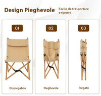 Sedia da Campeggio Pieghevole e Portatile, Sedia in bambù con Schienale Regolabile a 2 Livelli e Borsa, Sedia in Tela Ultraleggera per Picnic, Spiaggia e Patio, Portata 150 kg