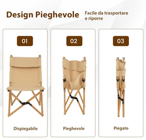 Sedia da Campeggio Pieghevole e Portatile, Sedia in bambù con Schienale Regolabile a 2 Livelli e Borsa, Sedia in Tela Ultraleggera per Picnic, Spiaggia e Patio, Portata 150 kg