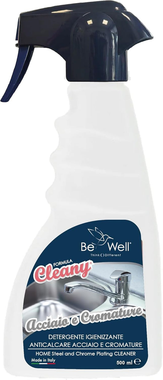 CLEANY Igienizzante Anticalcare Super Sgrassante per Acciaio e Cromature – Detergente Professionale Spray da 500 ml – Elimina Grasso e Incrostazioni, Brillantezza Immediata – Made in Italy