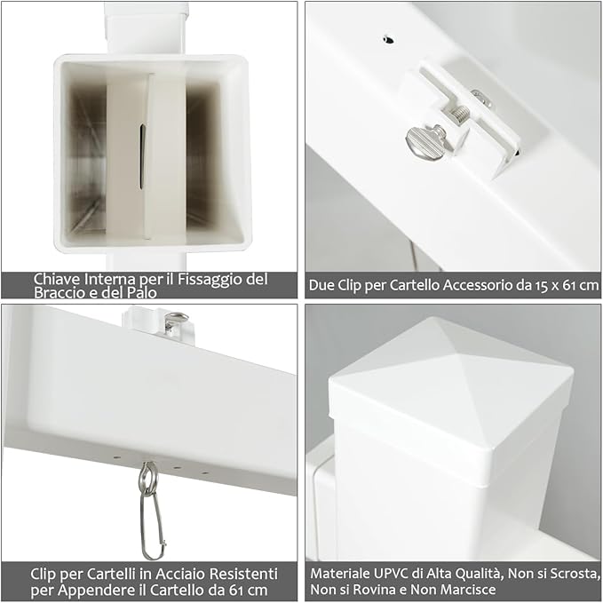 Palo per Cartelli Immobiliari da 183 cm, Palo per Cartelli di Vendita UPVC per Cartelli di Vendita Garage, in Affitto, Vendita Immobiliare, Braccio da 91 cm (Bianco)