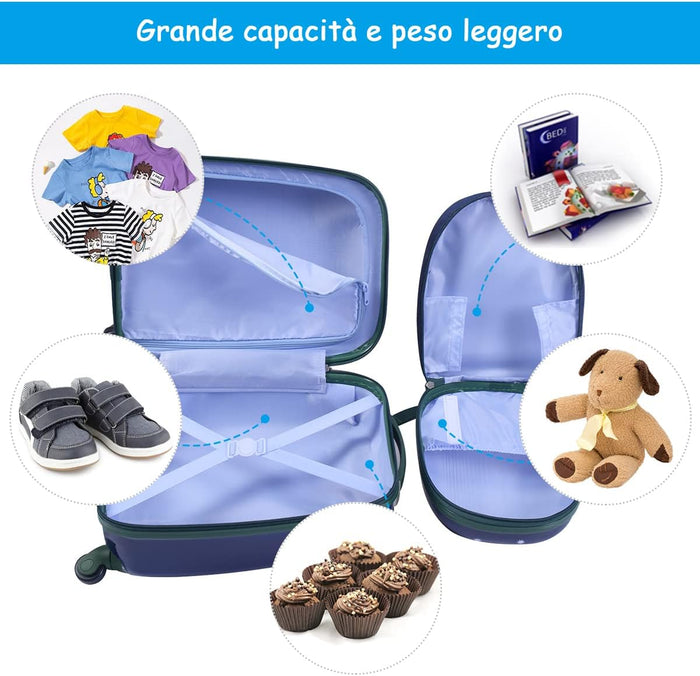Set di Valigia per Bambini, 16" Valigia+ 12" Zaino, 2 Pezzi, con Ruote Girevoli a 360° e Maniglia Retrattile, Ideale per Viaggiare in Modo Comodo e Divertente (Modello 1)