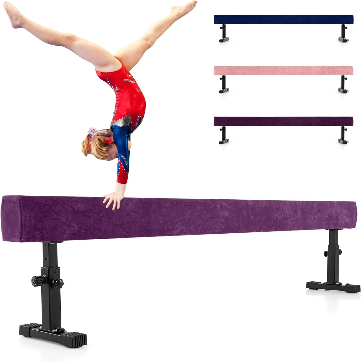 Trave Ginnastica Artistica per Casa Regolabile 226 cm, Trave di Equilibrio con Ruote e 3 Altezze Regolabili e Gambe Robuste per Principianti e Professionisti