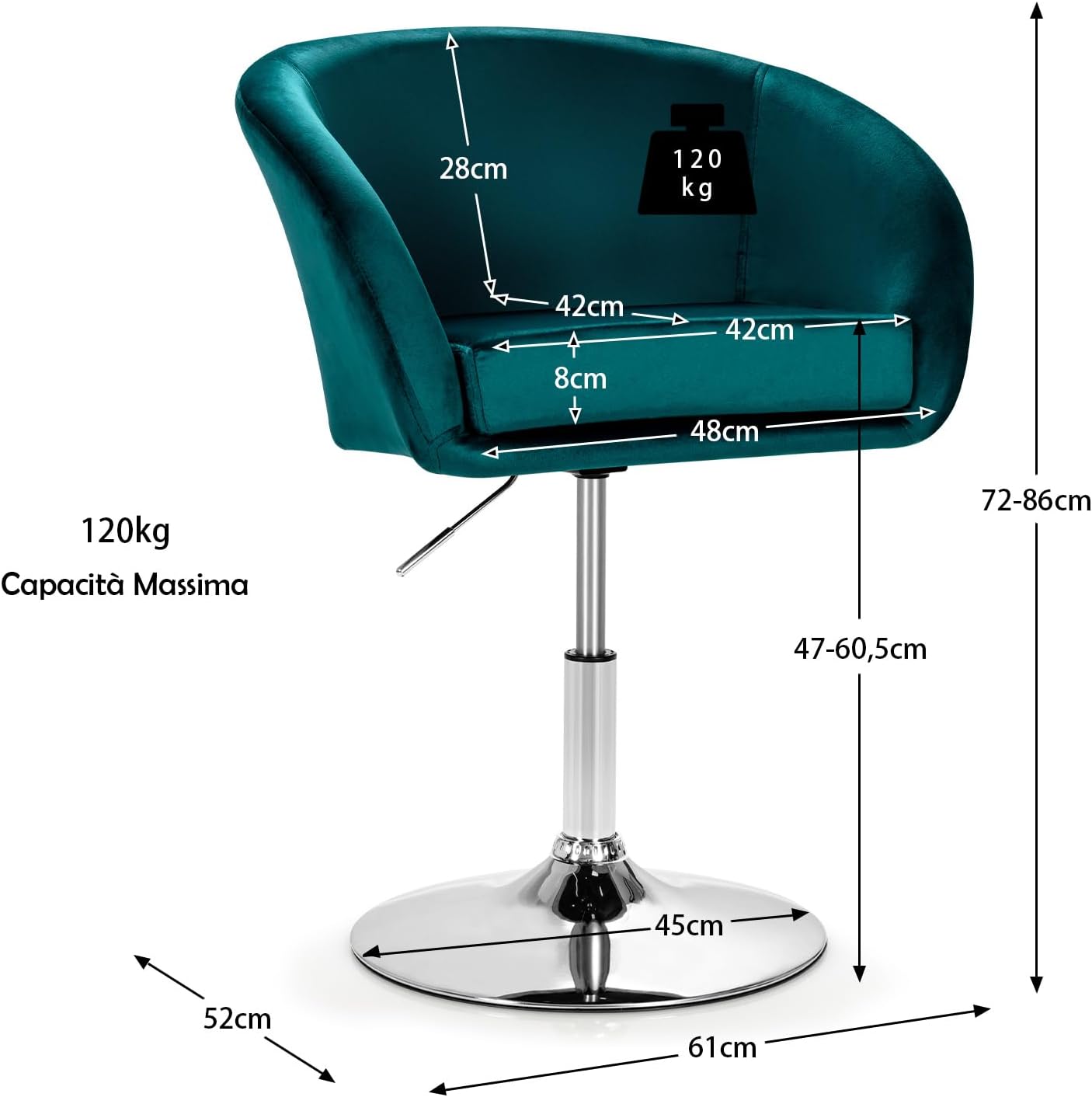 Sgabelli da Bar Girevole in Velluto, Sgabelli Cucina Moderni Design Alte con Schienale, Sedia Rotondo Regolabile in Altezza, con Braccioli, per Cucina Ufficio Bar (Verde)