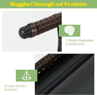 Tavolino da Caffè Rettangolare in Vimini Pieghevole, con Struttura in Acciaio Resistente e Cuscinetti Antiscivolo, Utilizzabile da Interno e Esterno