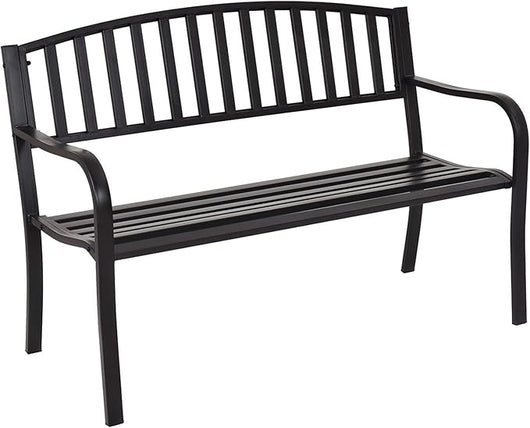 Panchina da Esterno, Panca in Metallo con Schienale Squisito, Braccioli Ergonomici e Sedile Ampio, Panchina da Giardino, Balcone e Cortile, Portata 280 kg (Righe)