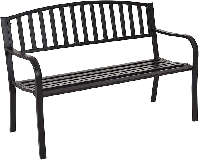 Panchina da Esterno, Panca in Metallo con Schienale Squisito, Braccioli Ergonomici e Sedile Ampio, Panchina da Giardino, Balcone e Cortile, Portata 280 kg (Righe)