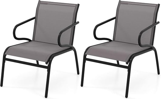 Set di 2 Sedie da Patio con Tessuto Traspirante e Struttura in Metallo, Sedie da Bistro da Esterno con Braccioli, Poltrona per Giardino Terrazza Portico, Portata 150 kg