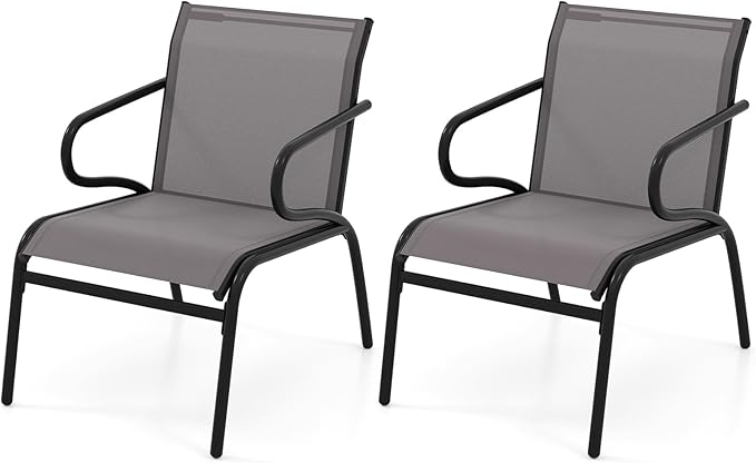 Set di 2 Sedie da Patio con Tessuto Traspirante e Struttura in Metallo, Sedie da Bistro da Esterno con Braccioli, Poltrona per Giardino Terrazza Portico, Portata 150 kg