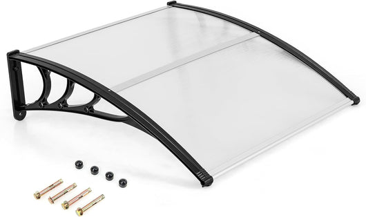 Tettoia per Porta Finestra, Pensilina Tettoia per Porta in Policarbonato, per Protezione da Sole, Pioggia, Neve, per Balcone, Finestre e Porte (102 x 99 x 28 cm,Grigio)