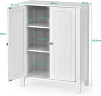 Mobile Bagno con Ripiani 60 x 30 x 80,5 cm, Mobiletto Multiuso con Doppia Anta e Mensola Regolabile, Mobile a Terra Salvaspazio per Casa, Soggiorno e Corridoio (Bianco)