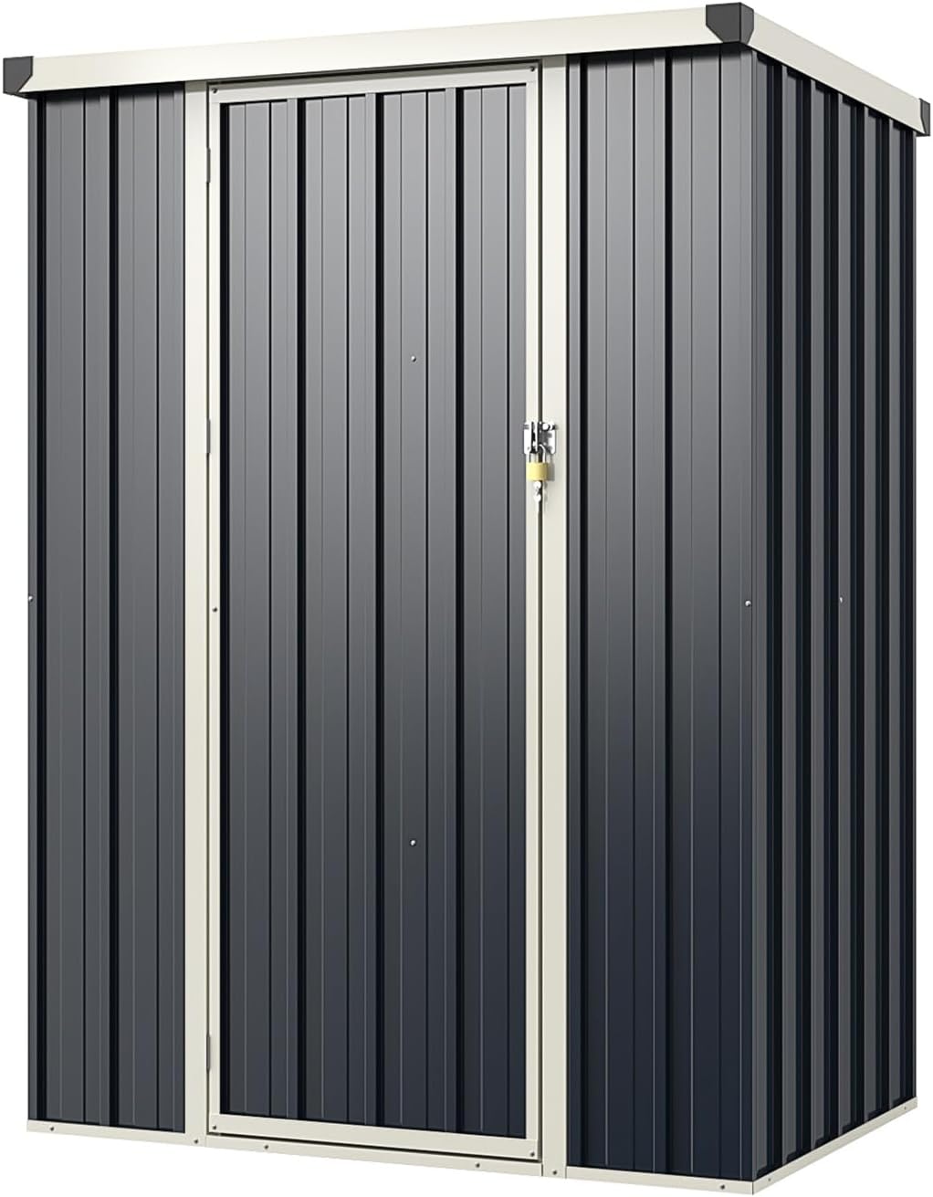 Casetta da Giardino 1 m², Capanno Attrezzi in Metallo Zincato con Porta Bloccabile e Tetto Inclinato, Struttura a Scatto Pratica, Armadio da Esterno con Kit di Viti di Espansione e Tappo