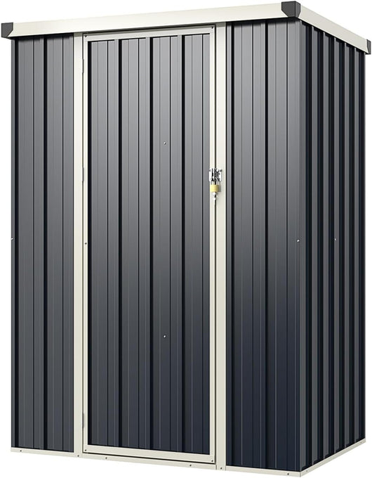 Casetta da Giardino 1 m², Capanno Attrezzi in Metallo Zincato con Porta Bloccabile e Tetto Inclinato, Struttura a Scatto Pratica, Armadio da Esterno con Kit di Viti di Espansione e Tappo