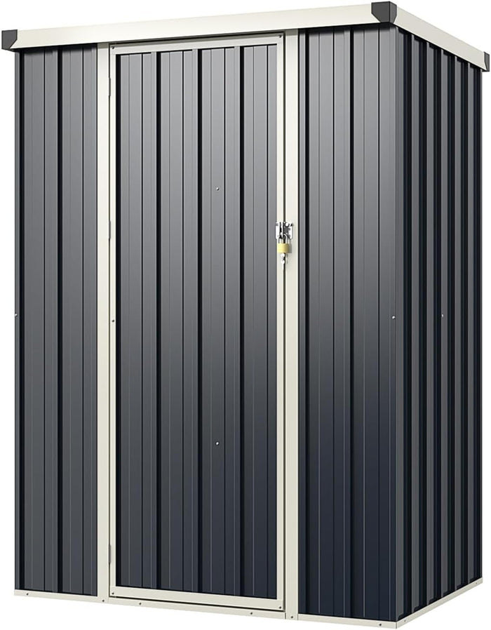 Casetta da Giardino 1 m², Capanno Attrezzi in Metallo Zincato con Porta Bloccabile e Tetto Inclinato, Struttura a Scatto Pratica, Armadio da Esterno con Kit di Viti di Espansione e Tappo