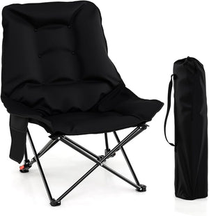Sedia da Campeggio Portatile, Sedia Pieghevole Imbottita con Schienale Regolabile e Tasca Laterale, Seduta da Giardino in Metallo con Borsa da Trasporto, Portata 150 kg