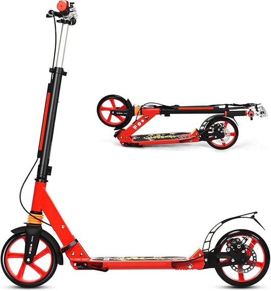 Monopattino Bambini e Adulti, Monopattino a Spinta Pieghevole e Regolabile in 3 Altezze, Monopattino Portatile con 2 Ruote, Cavalletto, Freno e Pedale Antiscivolo, Portata 100 kg