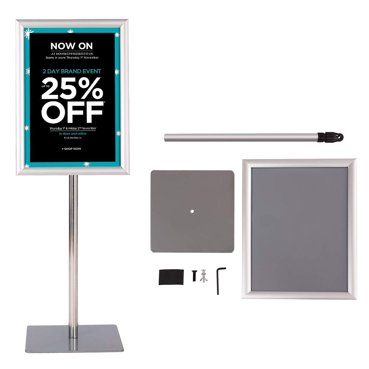 A3 Espositore da terra autoportante poster stand in metallo girevole e regolabile 78,5-123cm Argento-Espositore pubblicitario