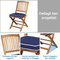 Set Tavolo e Sedie da Giardino, Set Mobili da Giardino Pieghevoli 3 Pezzi in Legno di Acacia, con Cuscini, Arredo Giardino per Giardino Terrazzo Balcone (Cuscini Blu)