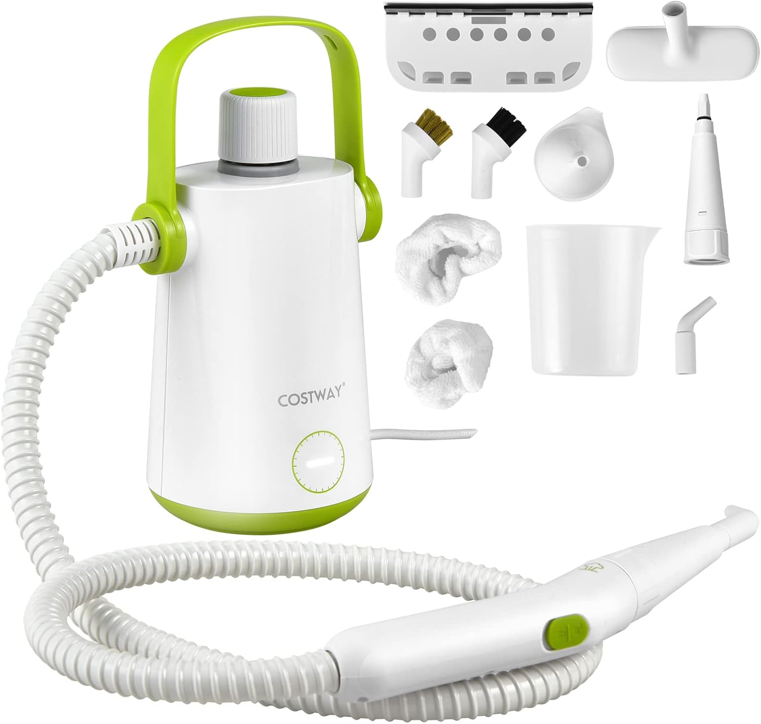 1000W Pulitore a Vapore Multiuso, Macchina a Vapore Portatile con 10 Accessori Serbatoio da 300 ml, Pulizia a Vapore con Tubo Flessibile per Cucina Bagno Finestre (Verde)