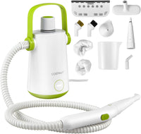 1000W Pulitore a Vapore Multiuso, Macchina a Vapore Portatile con 10 Accessori Serbatoio da 300 ml, Pulizia a Vapore con Tubo Flessibile per Cucina Bagno Finestre (Verde)