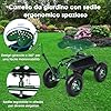 Sgabello per Giardinaggio con Ruote, Sedile da Giardino Regolabile in Altezza con Manico Estensibile, Cesto Portaoggetti, 2 Vassoi e 4 Ruote in Gomma (96,5 x 47,5 x 47-55 cm)