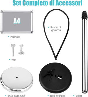A4 / A3 Supporto Poster Espositore da Pavimento Supporto Menù Pubblicità in Metallo, Girevole e Regolabile in Altezza
