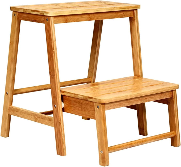 Sgabello Scala in Bambù Sedia Scaletta, Richiudibile Salvaspazio, Portata 100 kg, 45 x 51 x 48 cm (Naturale)