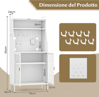 Mobile Dispensa per Cucina, Mobile da Forno Autonomo con Pannello Forato, Porte Trasparenti, Ripiano Regolabile, 8 Ganci e 1 Cestello appendibile, 76 x 36 x 161 cm