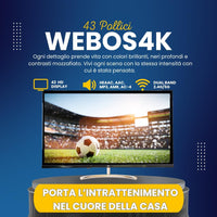 JCL Smart TV 43 Pollici 4K UHD HDR, Android TV, Wi-Fi, DVB-T2, Tripla Porta HDMI, USB, VESA, Modello JCL43WEBOS4K