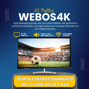 JCL Smart TV 43 Pollici 4K UHD HDR, Android TV, Wi-Fi, DVB-T2, Tripla Porta HDMI, USB, VESA, Modello JCL43WEBOS4K