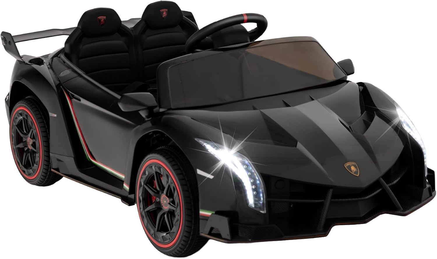 Lamborghini Macchina Elettrica per Bambini, Auto Elettrica Cavalcabile con Telecomando Luci LED, 3 Velocità, 3-6 km/h, Modalità Dondolo, per Bambini 3-8 Anni (Nero)