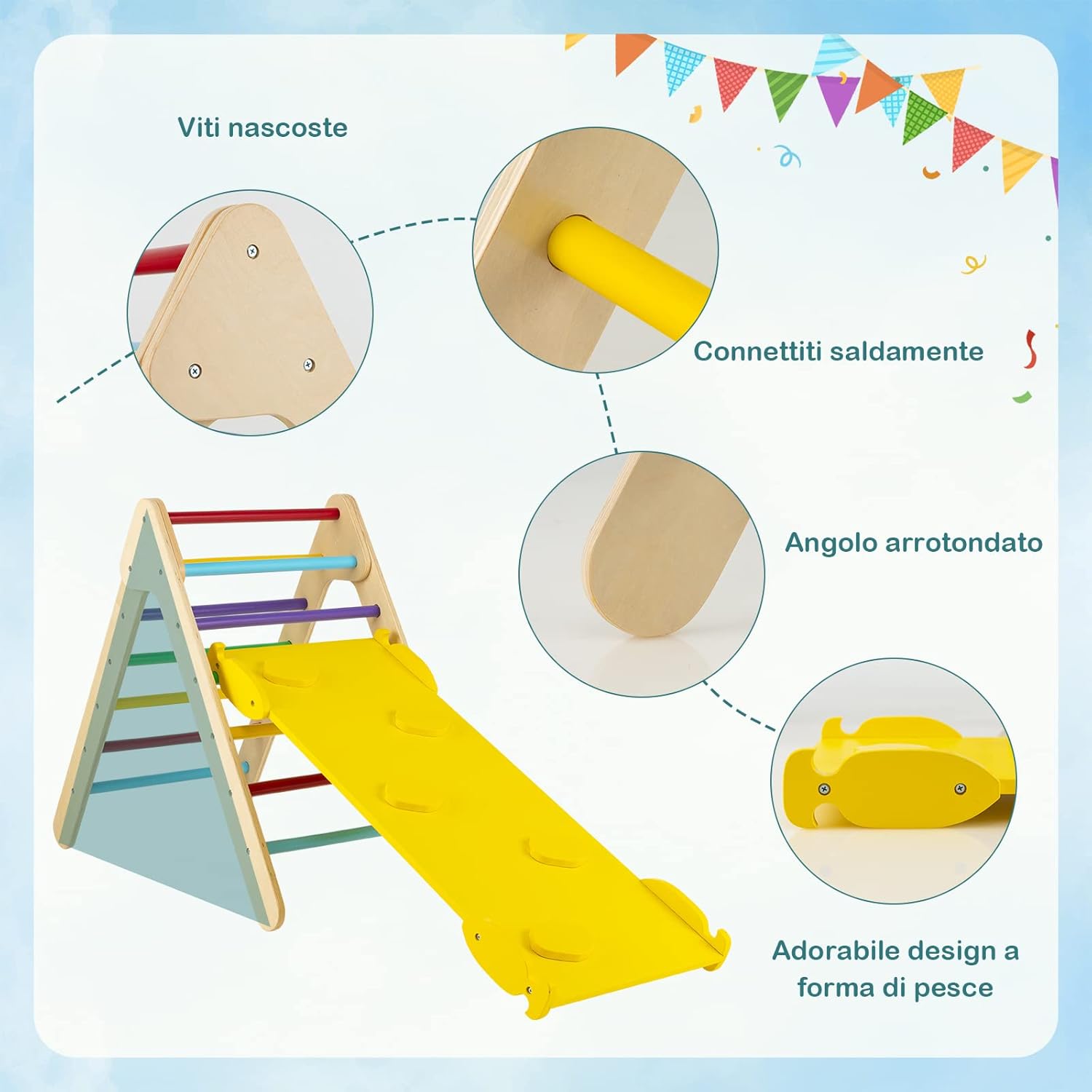 Arrampicata Giocattolo a Triangolo per Bambini 3 in 1, Arrampicatore con Rampa di Scivolo a 2 Lati e Inclinazione Regolabile, Ideale per Casa e Nido, Adatto a Bambini con età più di 1 Anno