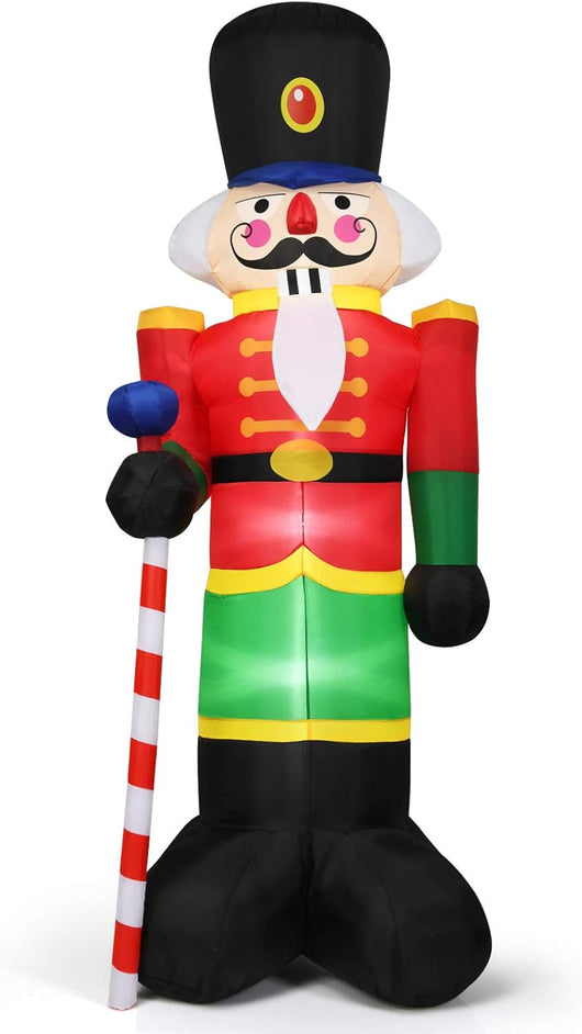 240cm Soldatino Schiaccianoci Gonfiabile, Soldato di Babbo Natale con 3 Luci LED, Decorazioni Natalizie con Soffiatore e Sacchi di Sabbia, per Uso Interno ed Esterno