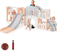 10 in 1 Parco Giochi per Bambini, Set Altalena e Scivolo con Canestro da Basket Telescopio Volante, Palestra da Gioco per Bambini 1 Anni + (Rosa)