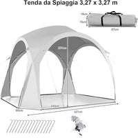 Tenda da Spiaggia per 6-8 Persone 327 x 327 cm, Tenda Parasole Portatile con Borsa, 16 Picchetti e 8 Corde, Tenda a Baldacchino per Campeggio, Cortile e Picnic
