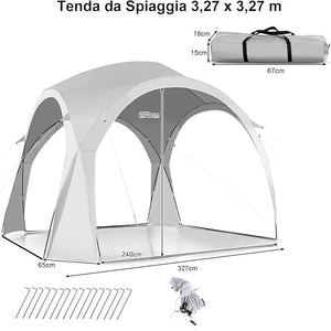Tenda da Spiaggia per 6-8 Persone 327 x 327 cm, Tenda Parasole Portatile con Borsa, 16 Picchetti e 8 Corde, Tenda a Baldacchino per Campeggio, Cortile e Picnic