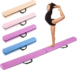 Trave Ginnastica Artistica per Bambini 210 cm, Trave di Equilibrio Pieghevole e Portatile per Casa con Manici, Copertura in Suede Rimovibile e Fondo Antiscivolo