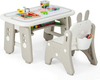 Set Tavolo e Sedia per Bambini, Tavolo e Sedia per Bambini con Mensola Ribaltabile, Lavagna Magnetica Cancellabile, Altezza Regolabile, per Camera da Letto, Sala, Giochi per Bambini
