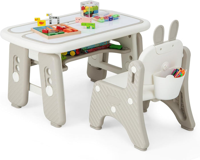 Set Tavolo e Sedia per Bambini, Tavolo e Sedia per Bambini con Mensola Ribaltabile, Lavagna Magnetica Cancellabile, Altezza Regolabile, per Camera da Letto, Sala, Giochi per Bambini