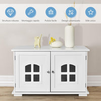 Casetta per Gatti, Casetta-comodino per Gatti con Doppie Porte e Finestre, Casetta Decorativa Ventilata per Domestici, 81 x 53 x 49 cm (Bianco)