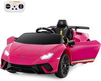 12V Lamborghini Auto Elettrica per Bambini, Macchina Elettrica Cavalcabile con Telecomando, Luci LED Musica e Funzione di Avvio Lento, 3-5 Km/h, per Bambini 3 Anni+ (Rosa)