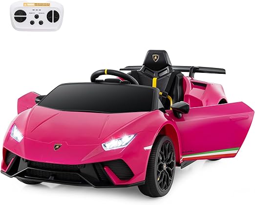12V Lamborghini Auto Elettrica per Bambini, Macchina Elettrica Cavalcabile con Telecomando, Luci LED Musica e Funzione di Avvio Lento, 3-5 Km/h, per Bambini 3 Anni+ (Rosa)