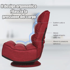 Poltrona Relax da Terra Pieghevole Reclinabile Girevole, Poltrone da Divano per Studio Salotto, con Schienale, Ottima per Rilassarti (Vino)