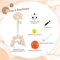 3 in 1 Canestro da Basket per Bambini, con Canestro Calcio e Golf, Cerchio Rimovibile e Pieghevole, Set da Gioco Regolabile per Interno ed Esterno, 3 Anni+ (Moca)