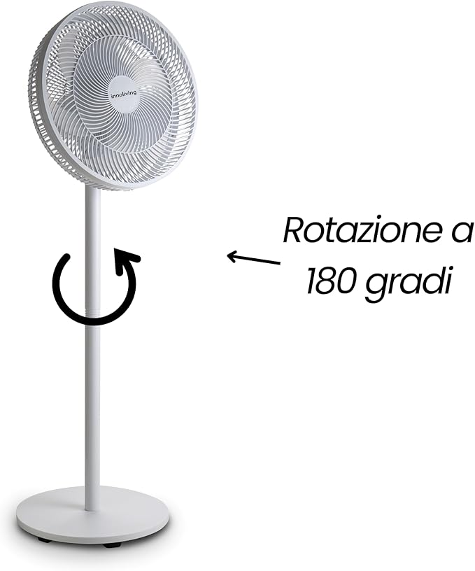 Innoliving Ventilatore a Piantana Slim INN-532, Design Elegante, Diametro 40 cm, 3 Velocità, 6 Pale, Inclinazione Verticale Regolabile, Oscillazione Automatica, Base Stabile, Potenza 45W
