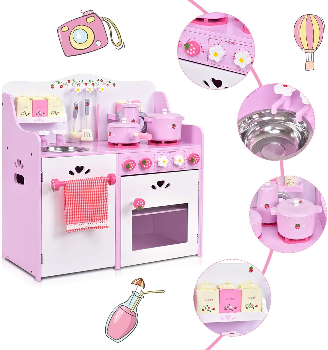 Giocattolo da Cucina per Bambini, Giocattolo Cucina a Tema Fragole, 63 x 30 x 60 cm