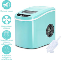 Macchina del Ghiaccio Portatile 12kg/24h, Macchina del Ghiaccio Cubetti con Cucchiaio Porzionatore e Cesto, 9 Cubetti di Ghiaccio in 6-13 Minuti (Verde)