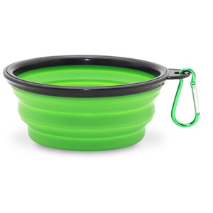 Ciotola da Viaggio per Cani e Gatti 450 ml, Pieghevole per Acqua e Crocchette, in Silicone Portatile con Moschettone (Verde)