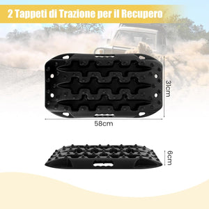 Tappetino di Trazione 2 Pezzi, Carico 10T, Piastre di Trazione per SUV Camper Auto Camion, Tavola di Recupero per Piste Offroad, per Sabbia, Neve, Fango (Nero, 58 x 31 x 6 cm)